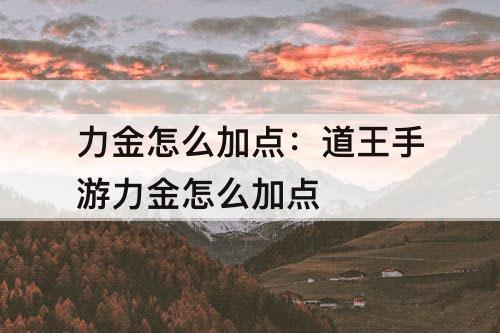 力金怎么加点：道王手游力金怎么加点