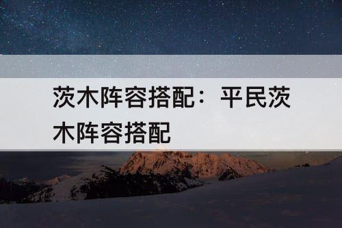 茨木阵容搭配：平民茨木阵容搭配